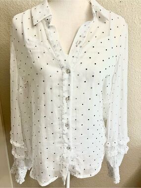 BCX White Polka Dot Button-Up Blouse